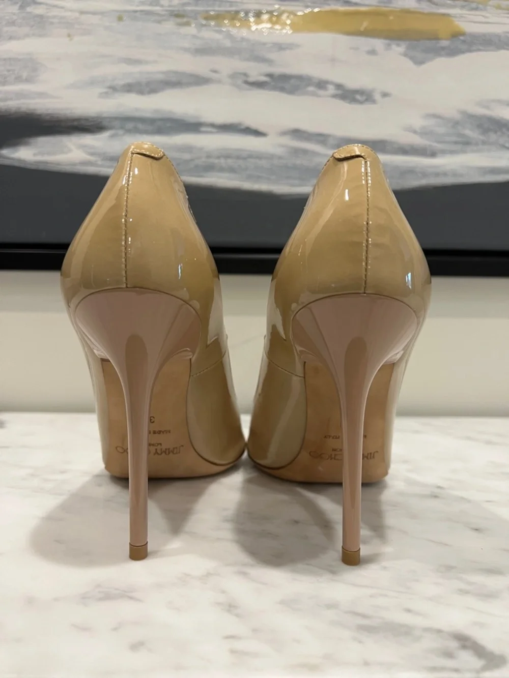 Jimmy Choo Beige Patent Leather Pointed-Toe Pumps - Picture 4 of 9